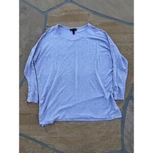 EILEEN FISHER Top M Tencel Soft Striped Long Sleeve Gray